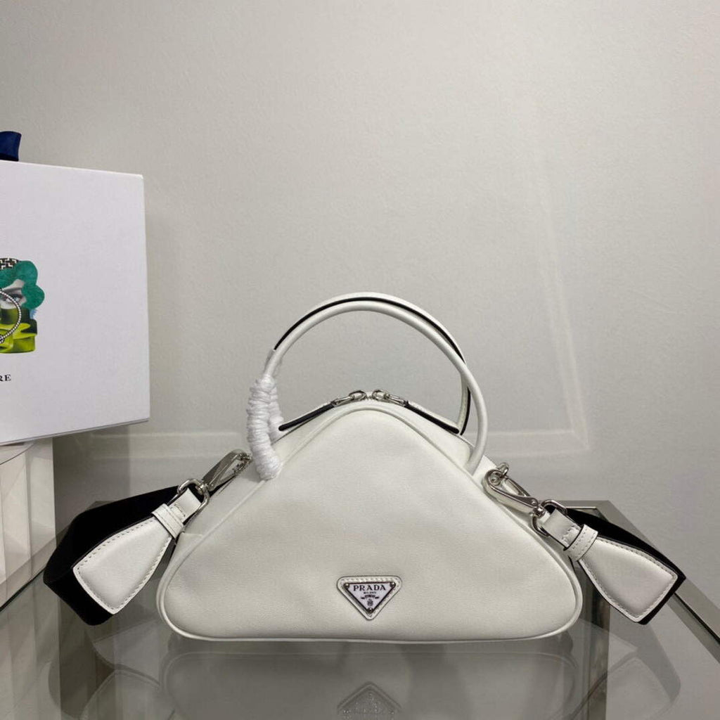 Prada 1BB082 Leather Prada Triangle bag White