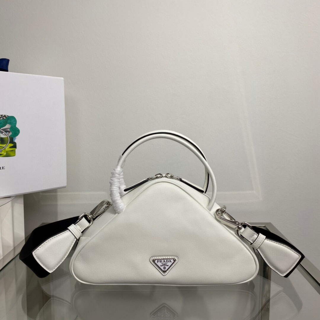 Prada 1BB082 Leather Prada Triangle bag White