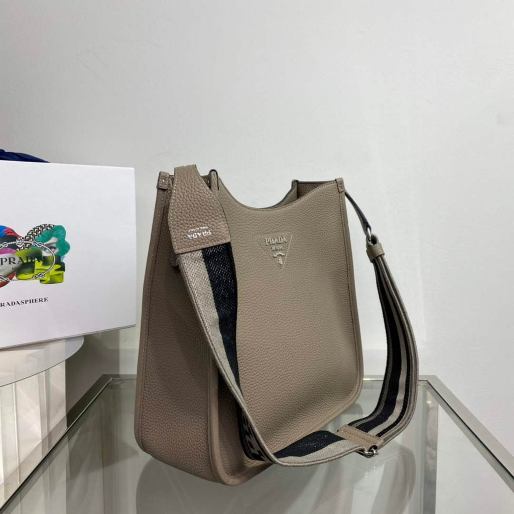 Prada Leather hobo bag 1BC073 Clay Gray