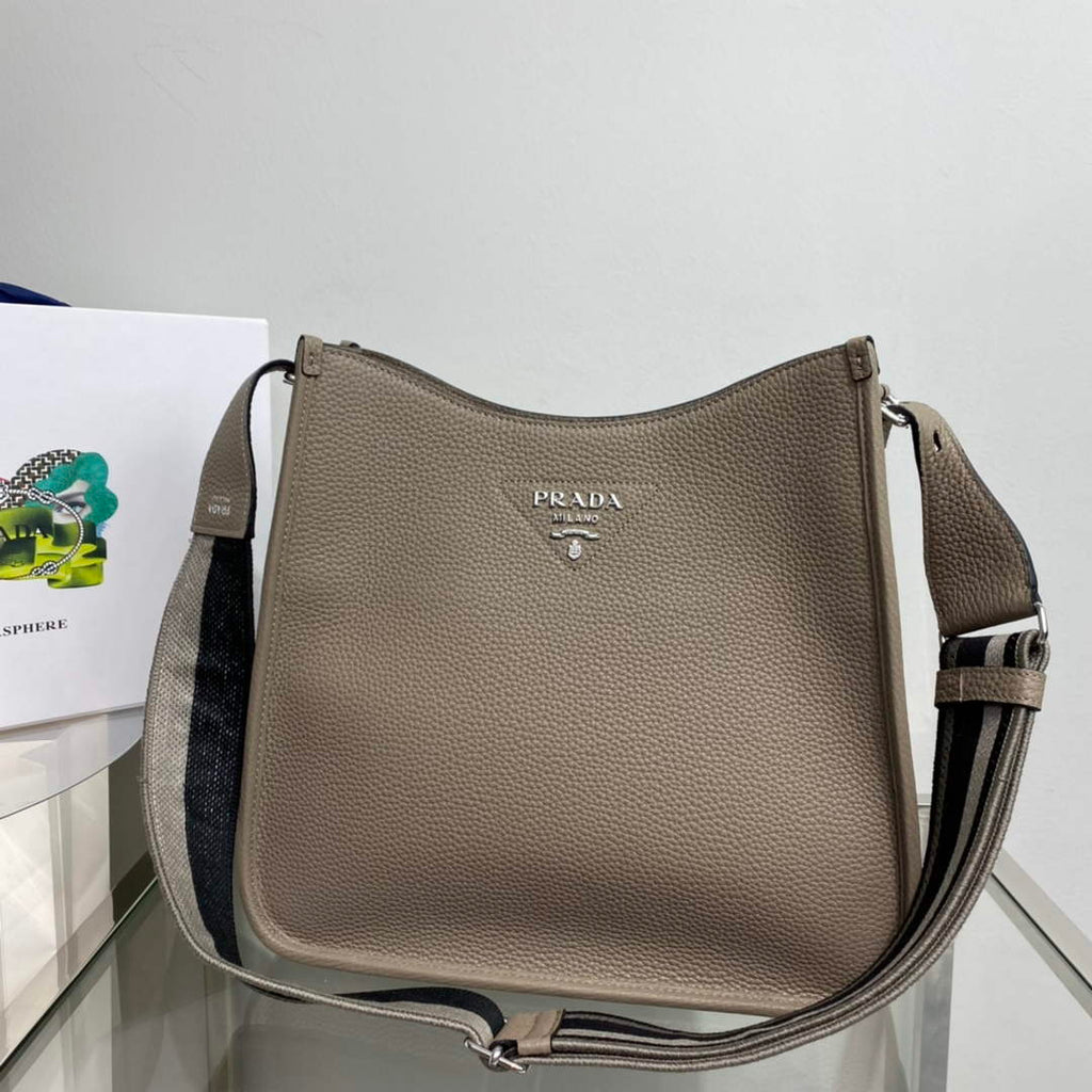 Prada Leather hobo bag 1BC073 Clay Gray