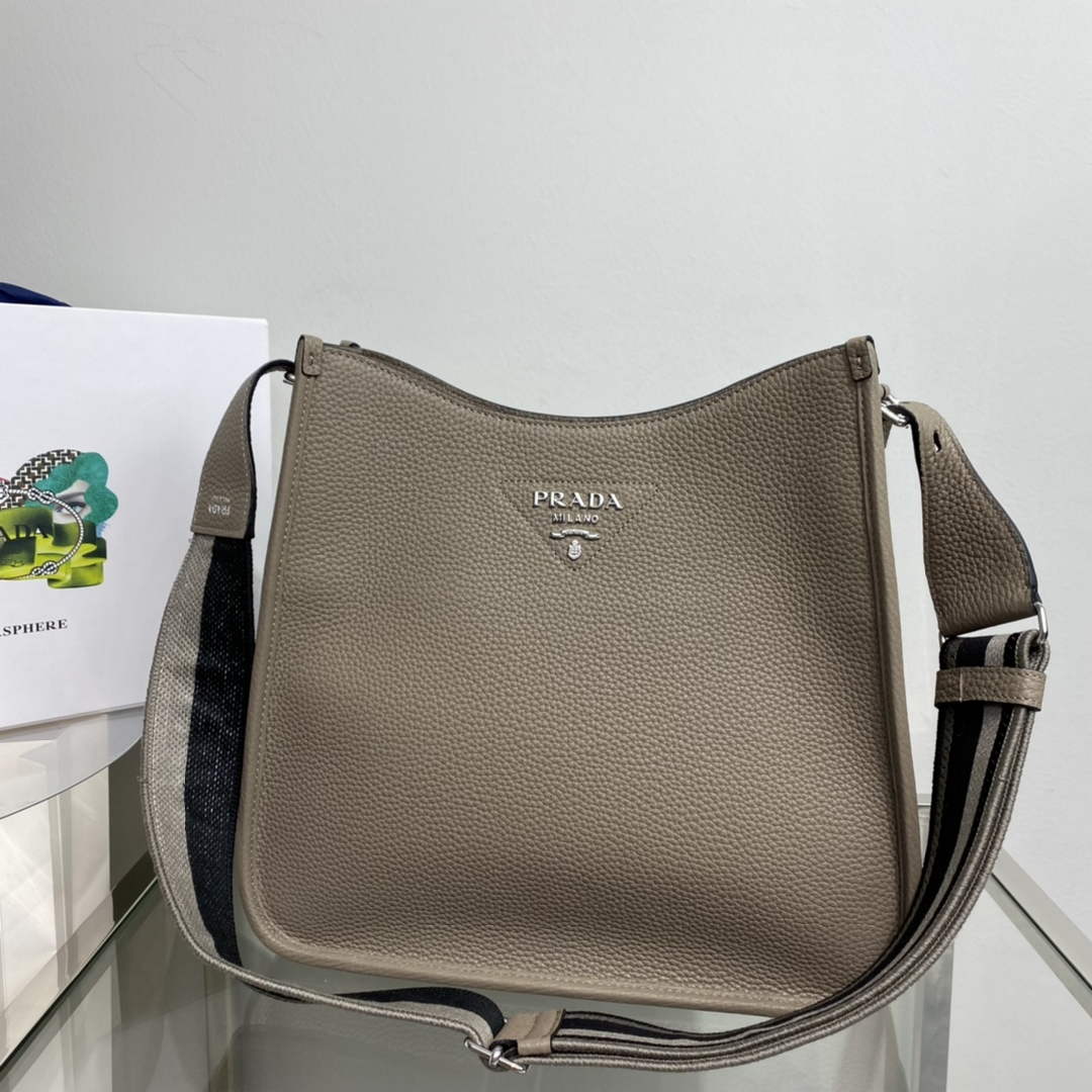 Prada Leather hobo bag 1BC073 Clay Gray