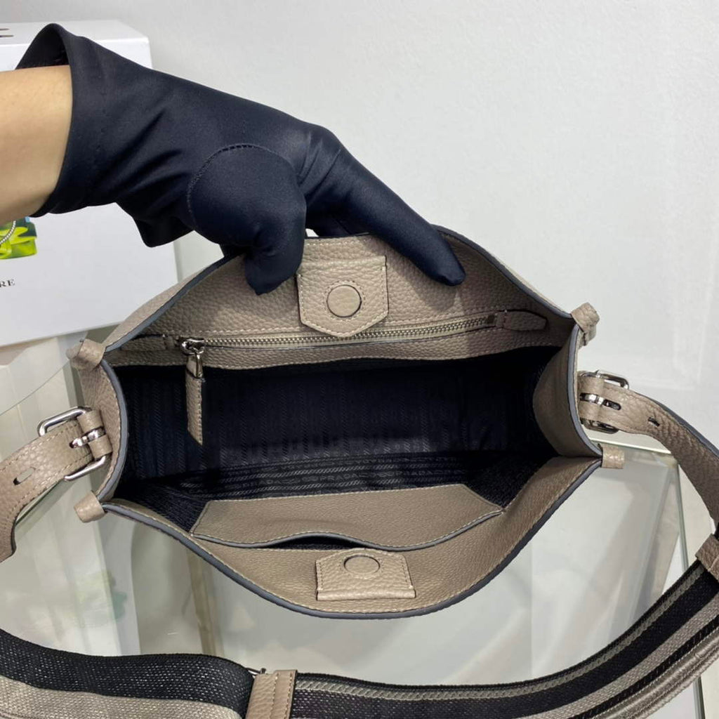 Prada Leather hobo bag 1BC073 Clay Gray