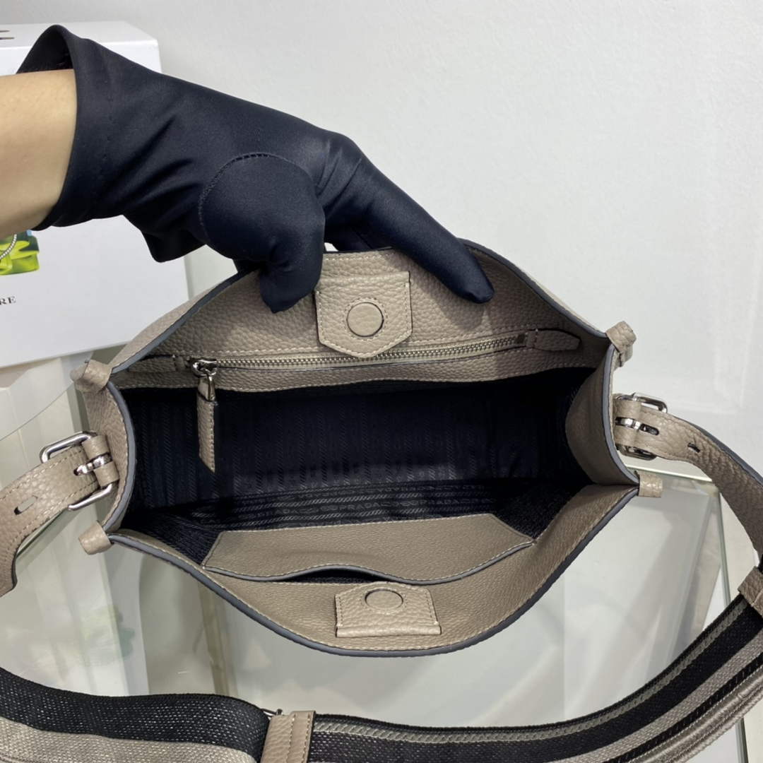 Prada Leather hobo bag 1BC073 Clay Gray