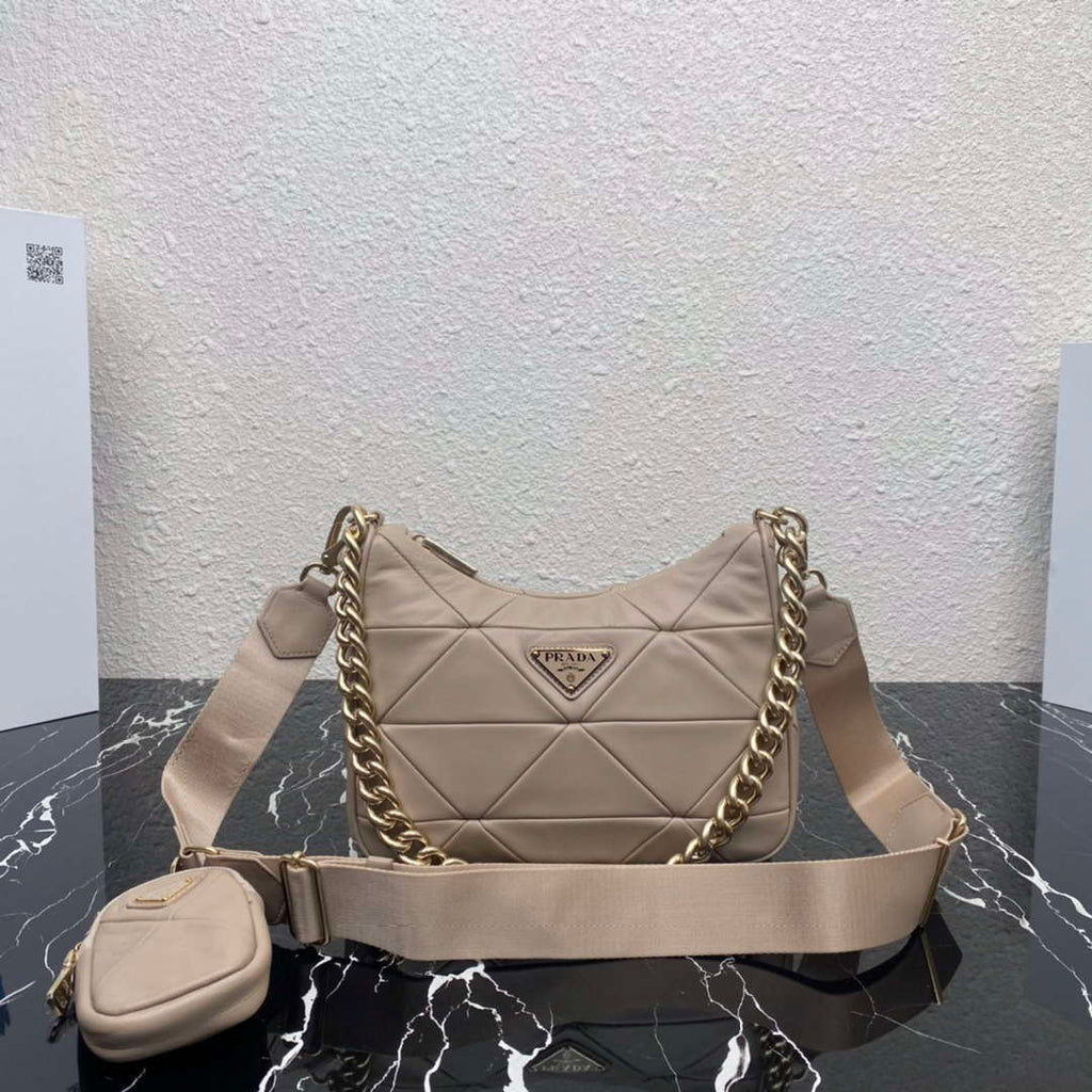 Prada 1BC151 Padded Calfskin Leather shoulder bag Apricot