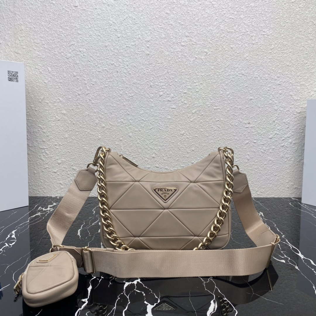Prada 1BC151 Padded Calfskin Leather shoulder bag Apricot