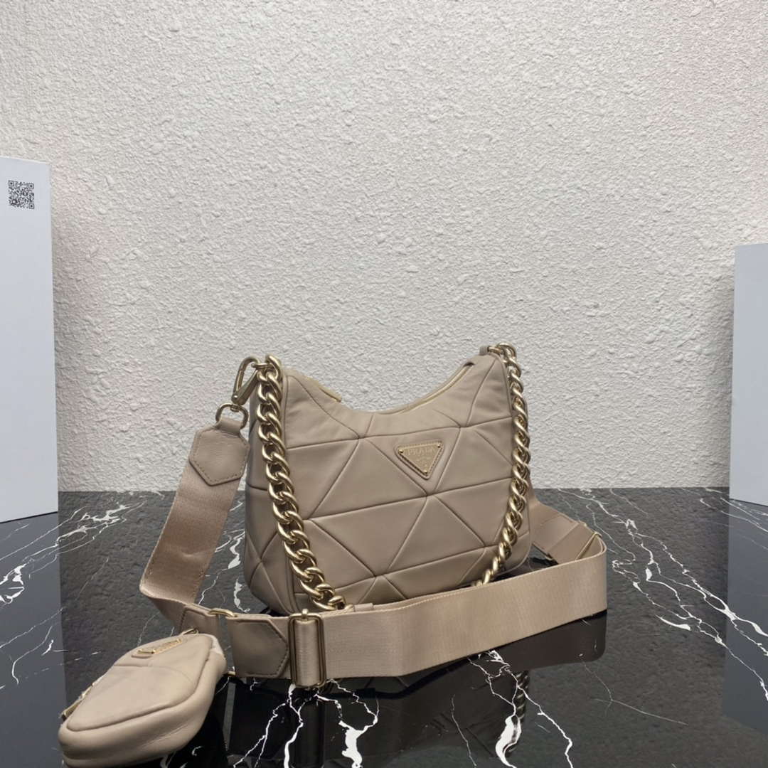 Prada 1BC151 Padded Calfskin Leather shoulder bag Apricot