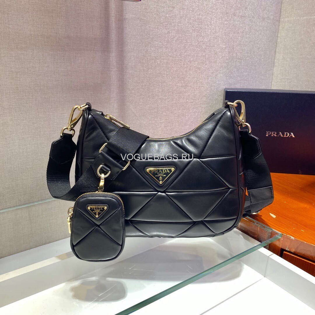 Prada 1BC151 Prada Padded Calfskin Shoulder Bag in Black - luxibagsmall