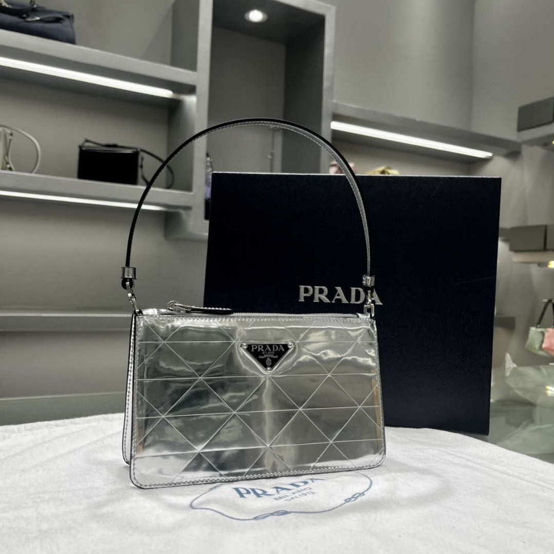 Prada 1BC155 Saffiano leather mini Shoulder bag Silver - Default Title - View 1