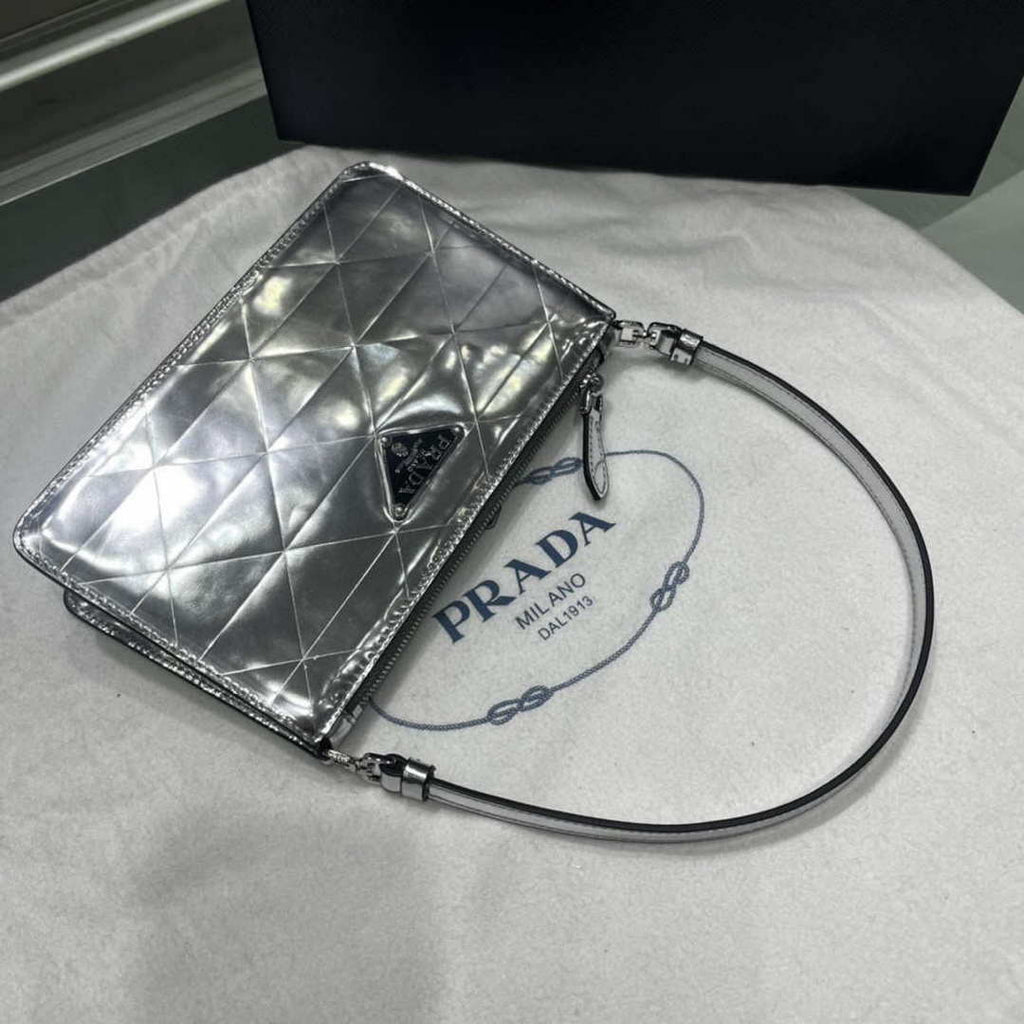Prada 1BC155 Saffiano leather mini Shoulder bag Silver