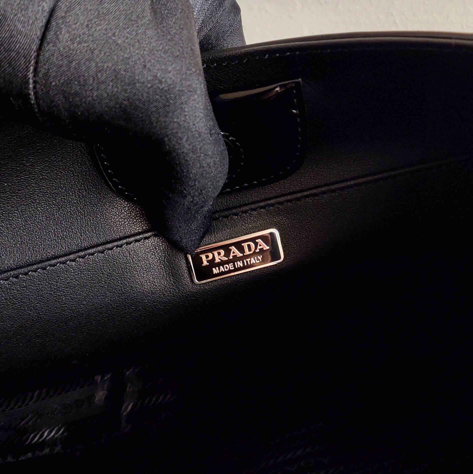 Prada 1BC156 Prada Cleo Brushed Leather Shoulder Bag Black - luxibagsmall