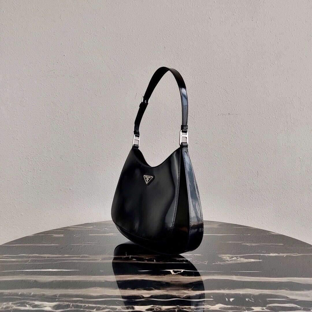 Prada 1BC156 Prada Cleo Brushed Leather Shoulder Bag Black - luxibagsmall