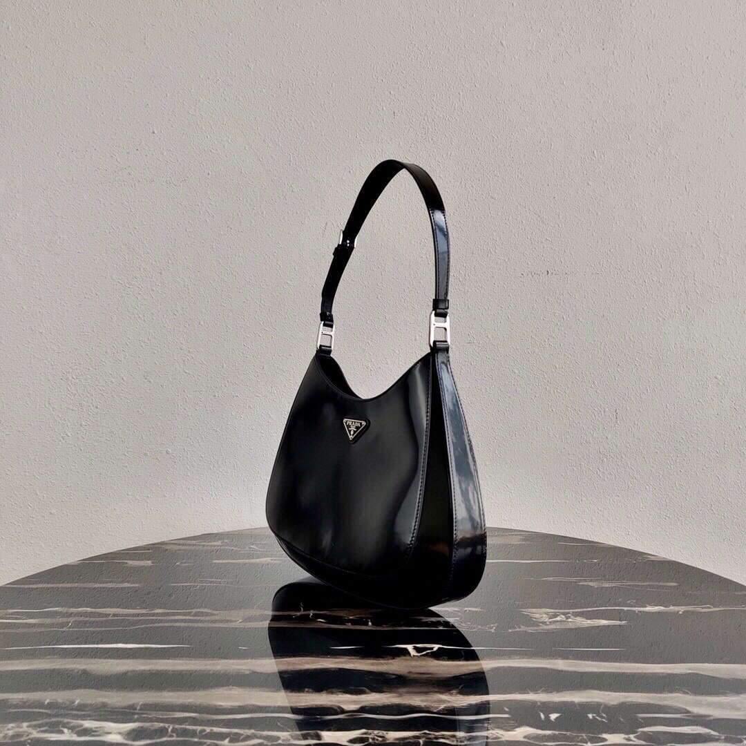 Prada 1BC156 Prada Cleo Brushed Leather Shoulder Bag Black - luxibagsmall