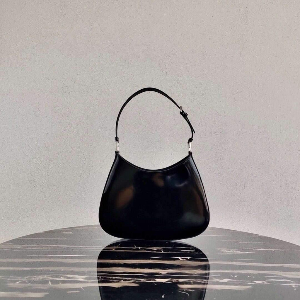Prada 1BC156 Prada Cleo Brushed Leather Shoulder Bag Black - luxibagsmall