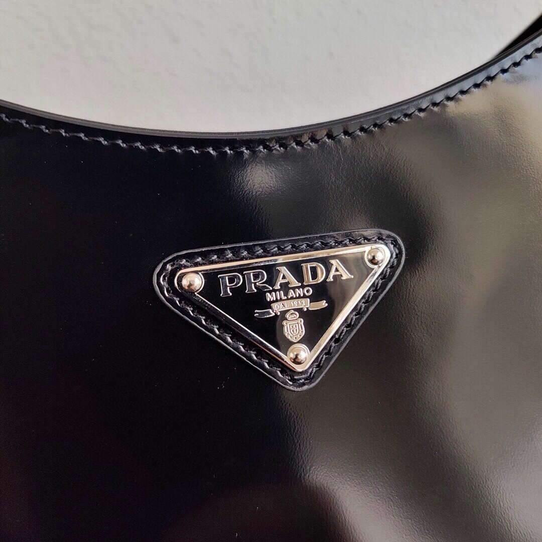 Prada 1BC156 Prada Cleo Brushed Leather Shoulder Bag Black - luxibagsmall