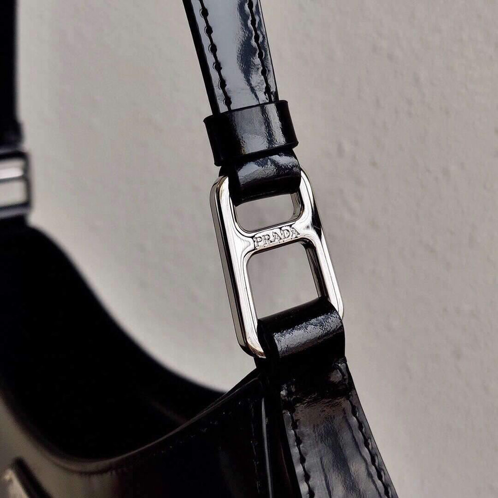 Prada 1BC156 Prada Cleo Brushed Leather Shoulder Bag Black - luxibagsmall