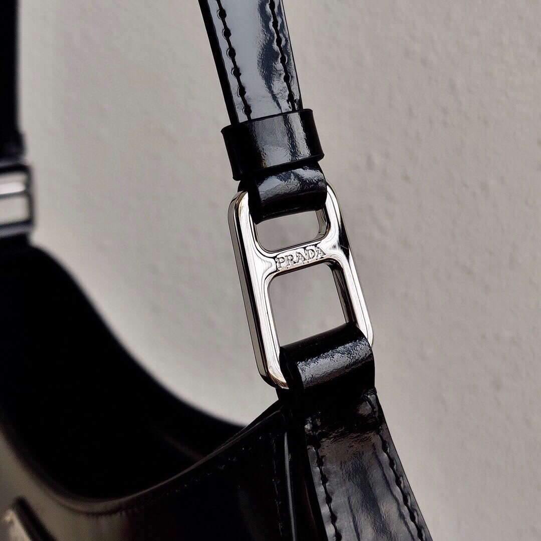 Prada 1BC156 Prada Cleo Brushed Leather Shoulder Bag Black - luxibagsmall
