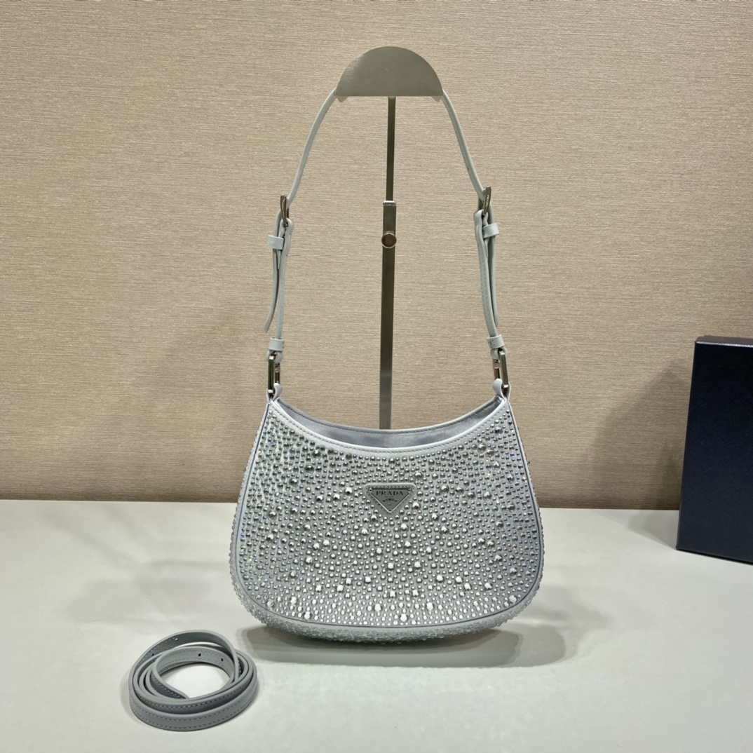 Prada 1BC169 Prada Cleo satin bag with appliqu¨¦s White