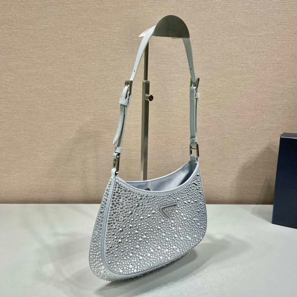 Prada 1BC169 Prada Cleo satin bag with appliqu¨¦s White