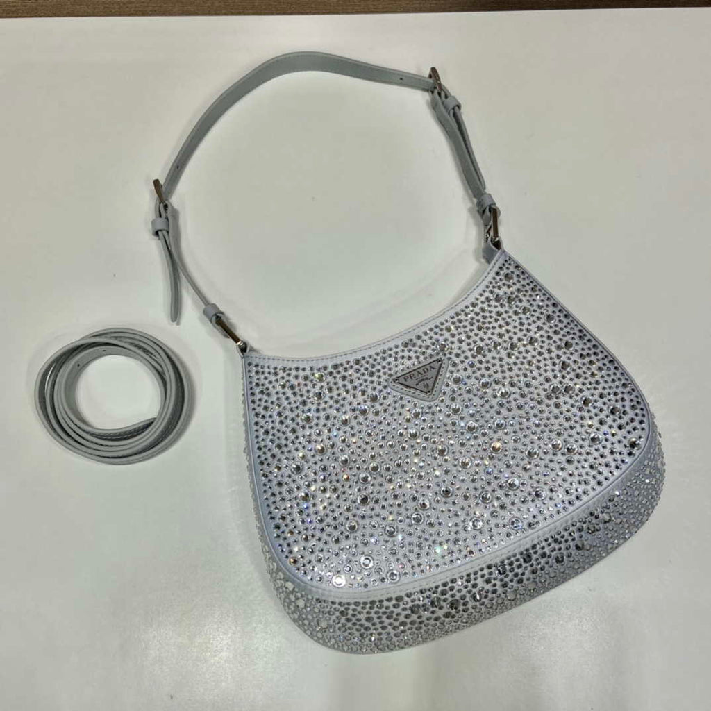 Prada 1BC169 Prada Cleo satin bag with appliqu¨¦s White