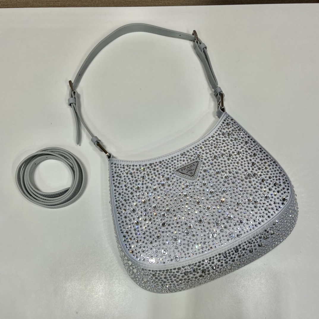 Prada 1BC169 Prada Cleo satin bag with appliqu¨¦s White