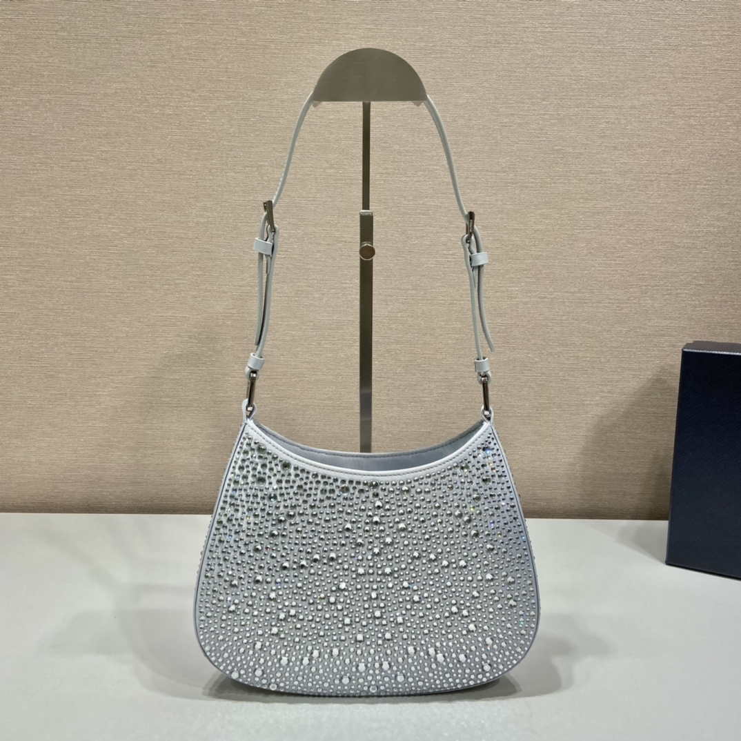 Prada 1BC169 Prada Cleo satin bag with appliqu¨¦s White