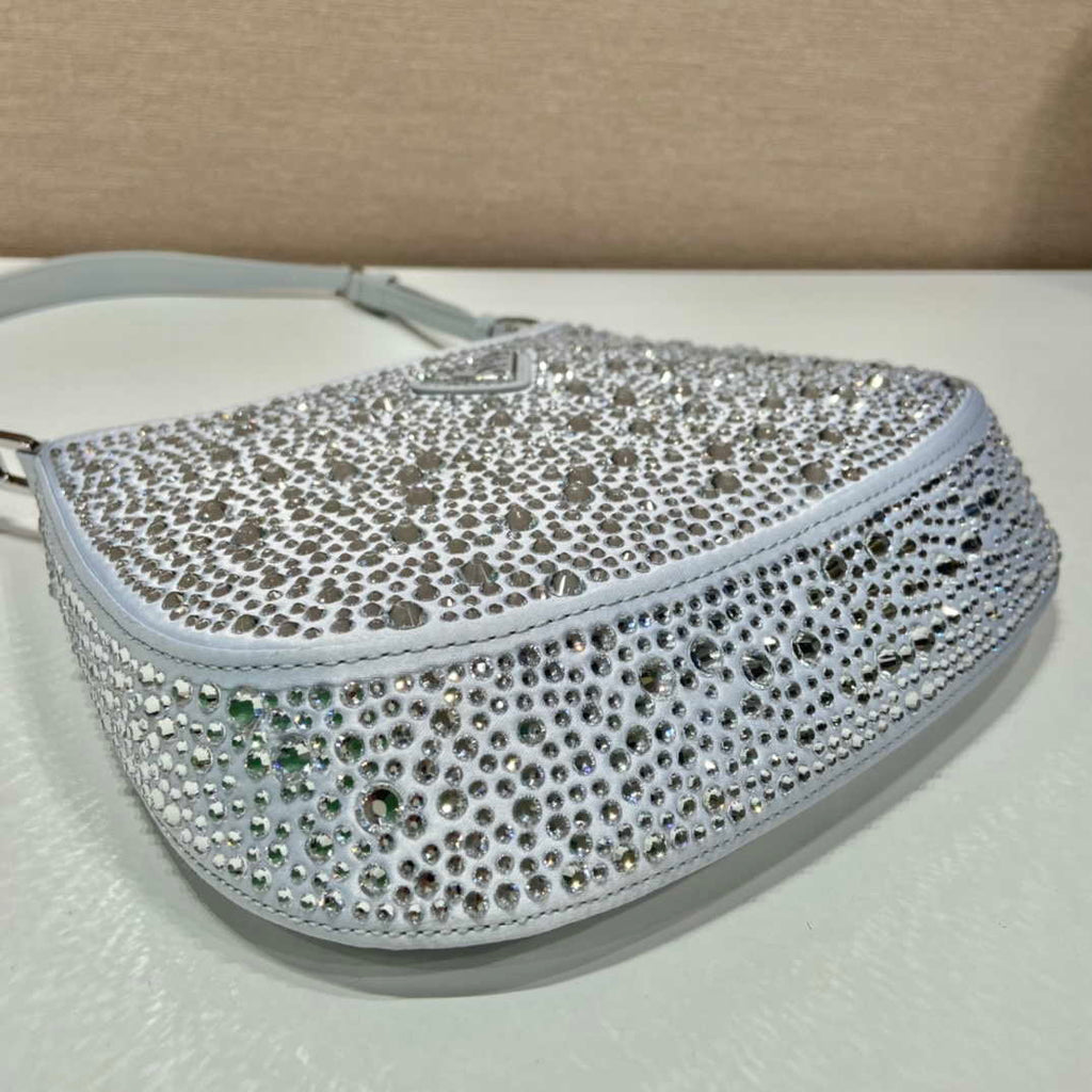 Prada 1BC169 Prada Cleo satin bag with appliqu¨¦s White