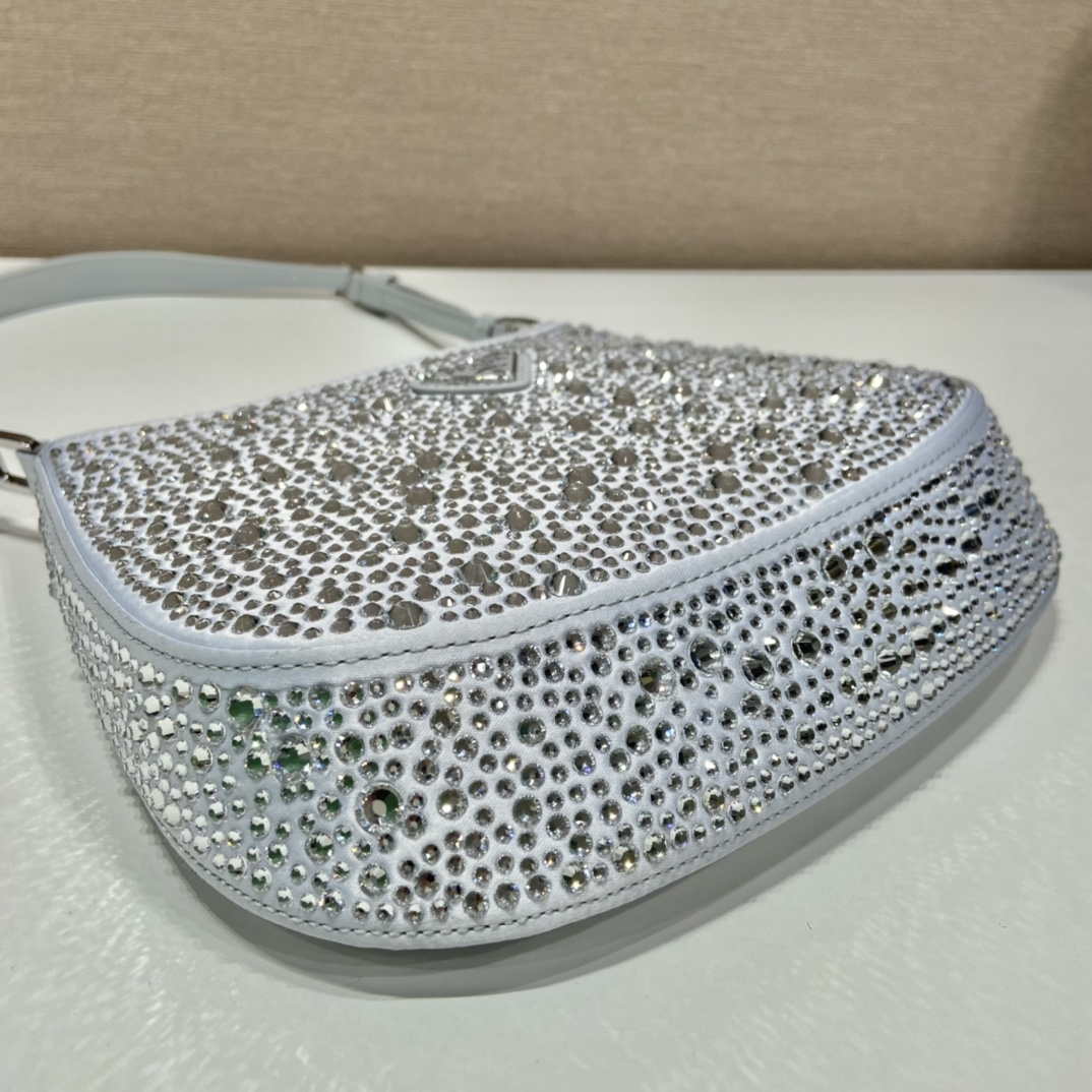Prada 1BC169 Prada Cleo satin bag with appliqu¨¦s White