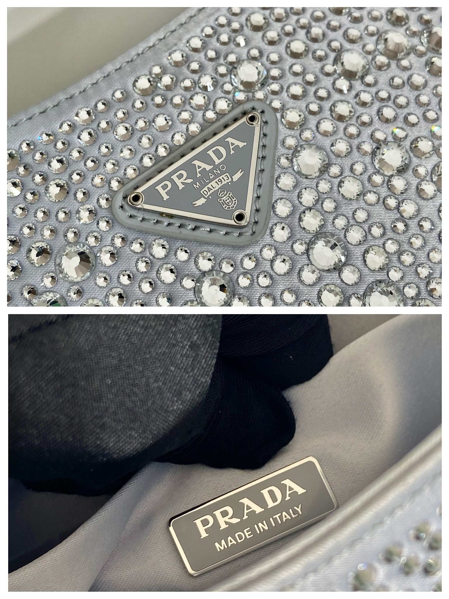 Prada 1BC169 Prada Cleo satin bag with appliqu¨¦s White