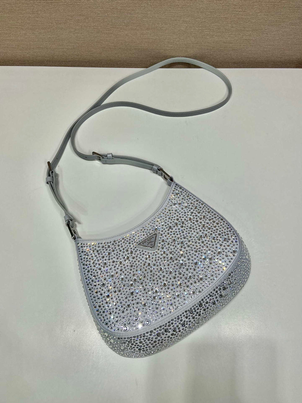 Prada 1BC169 Prada Cleo satin bag with appliqu¨¦s White