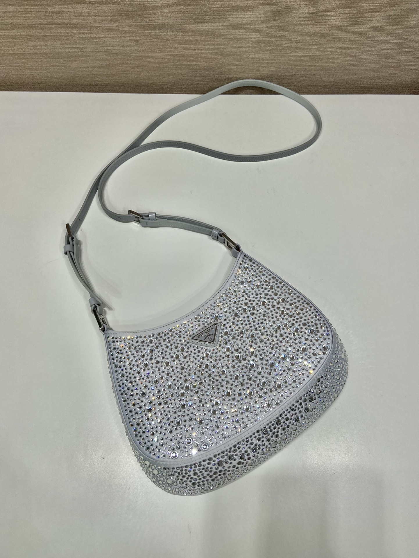Prada 1BC169 Prada Cleo satin bag with appliqu¨¦s White