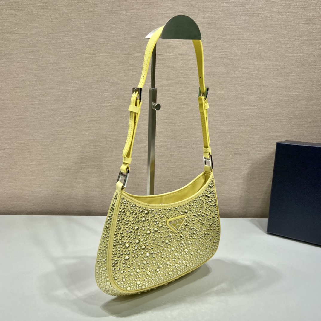 Prada 1BC169 Prada Cleo satin bag with appliqu¨¦s Yellow
