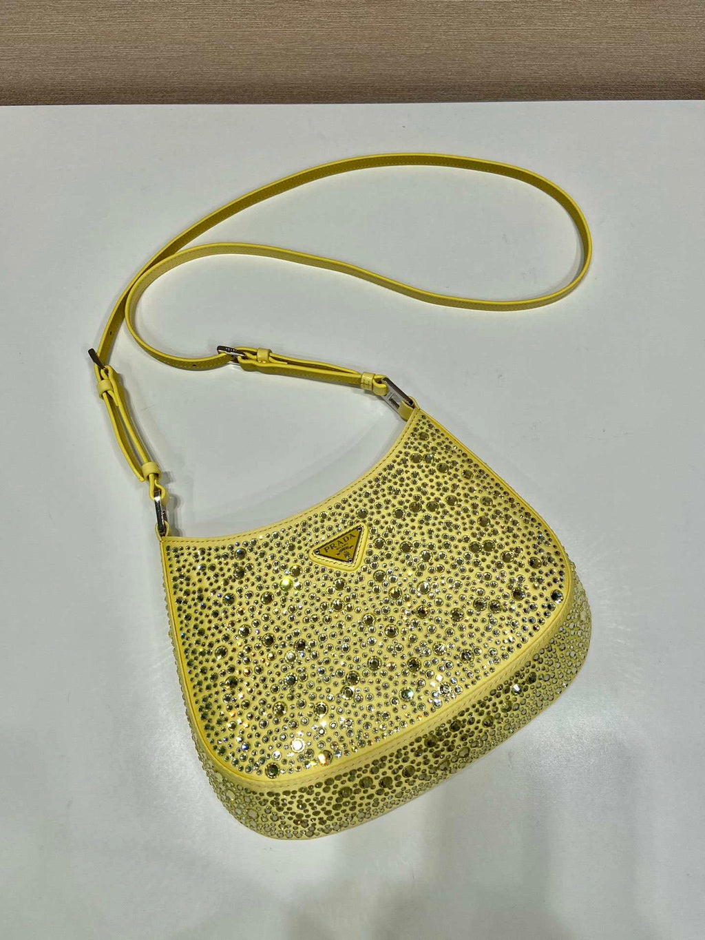 Prada 1BC169 Prada Cleo satin bag with appliqu¨¦s Yellow