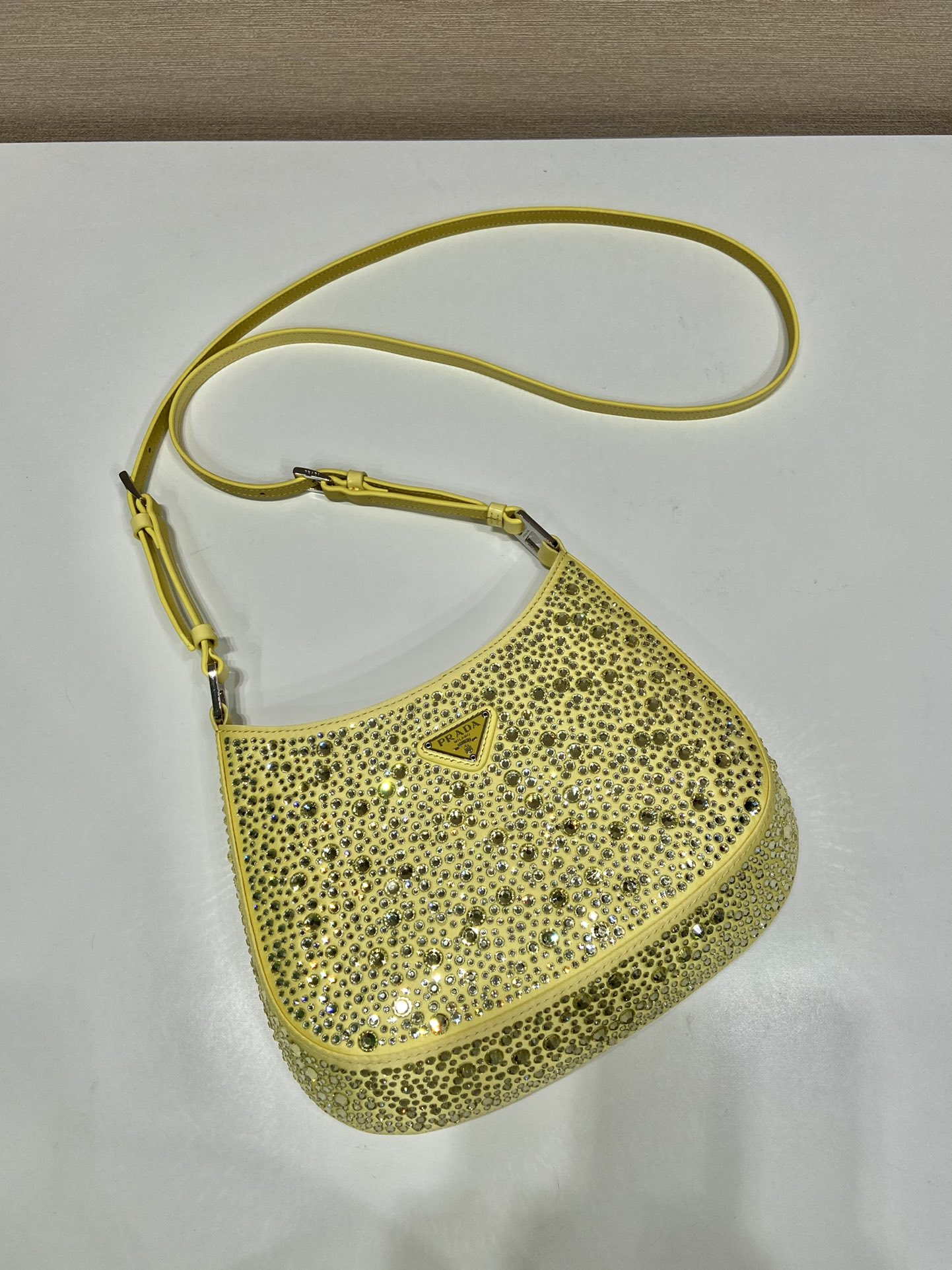 Prada 1BC169 Prada Cleo satin bag with appliqu¨¦s Yellow
