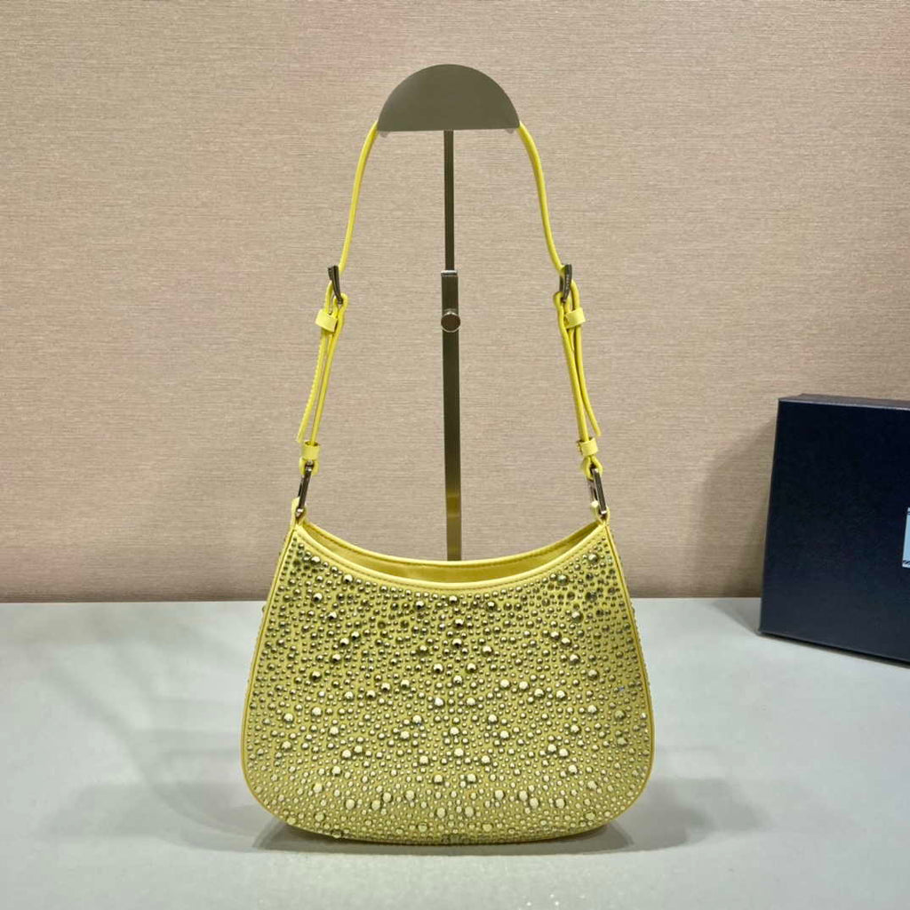 Prada 1BC169 Prada Cleo satin bag with appliqu¨¦s Yellow