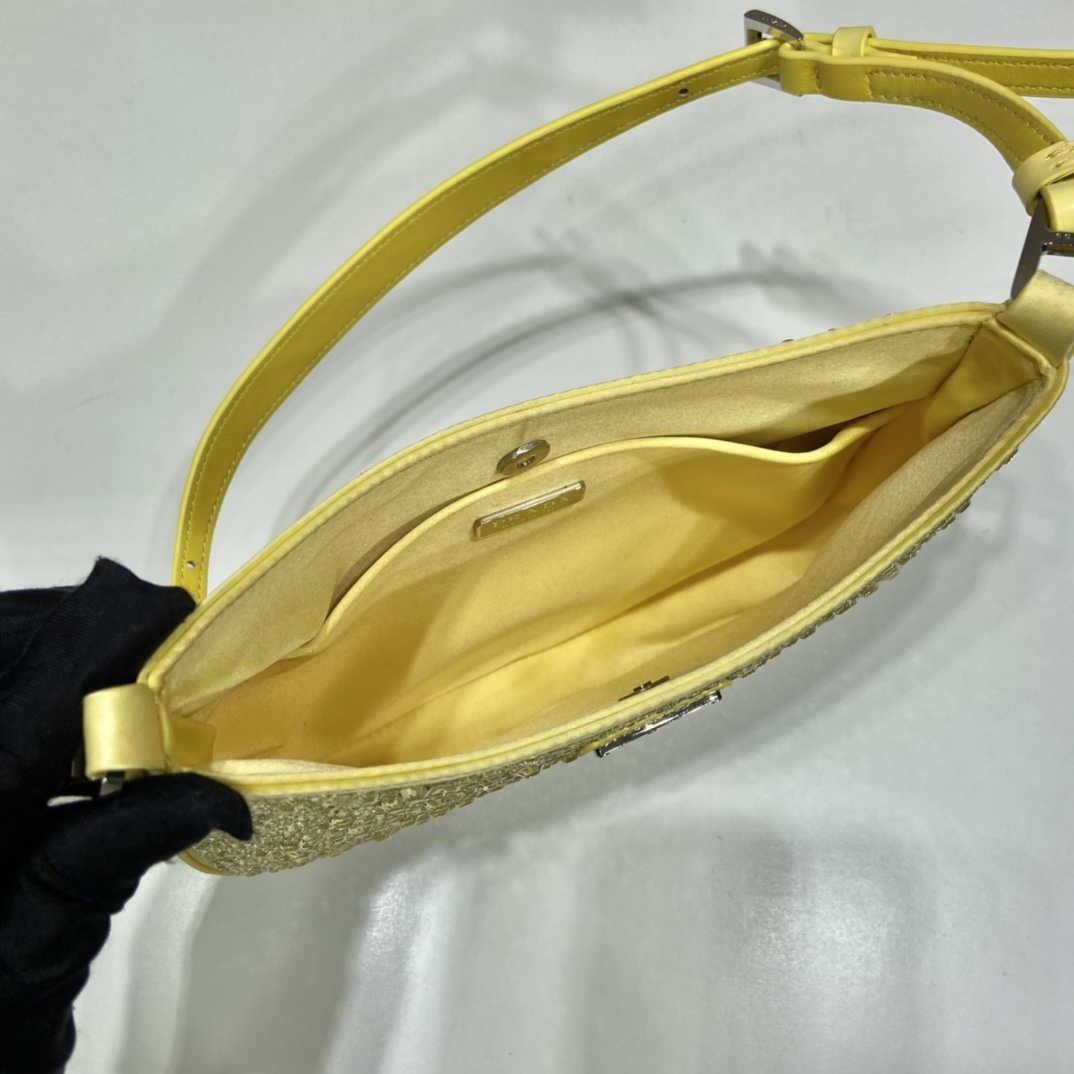 Prada 1BC169 Prada Cleo satin bag with appliqu¨¦s Yellow