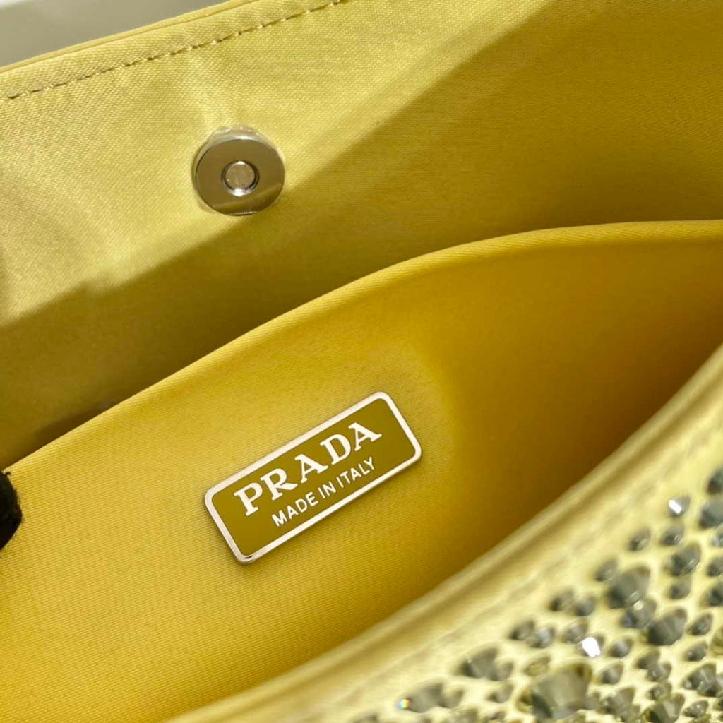 Prada 1BC169 Prada Cleo satin bag with appliqu¨¦s Yellow