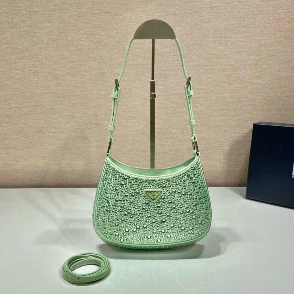 Prada 1BC169 Prada Cleo satin bag with appliqu¨¦s Green