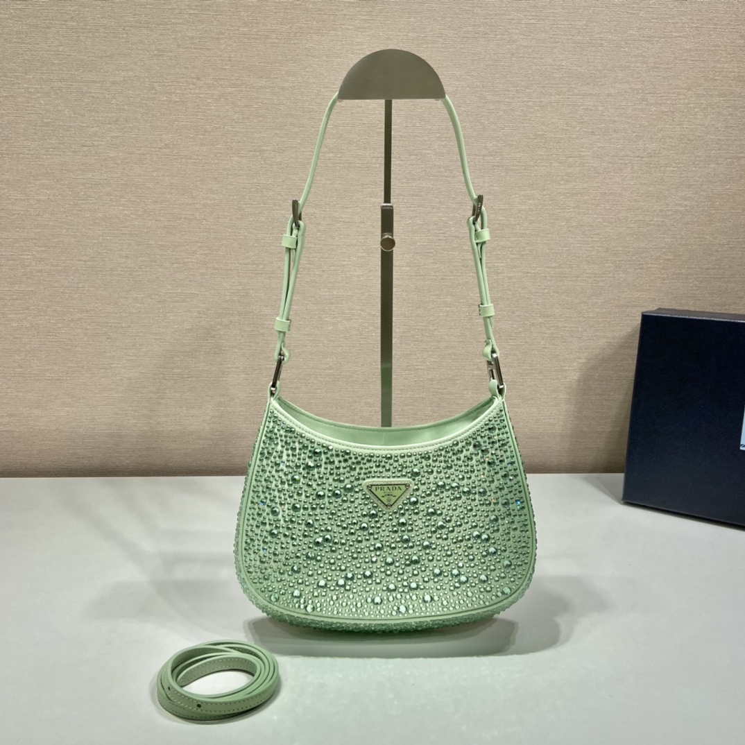 Prada 1BC169 Prada Cleo satin bag with appliqu¨¦s Green