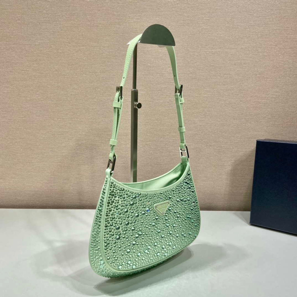 Prada 1BC169 Prada Cleo satin bag with appliqu¨¦s Green