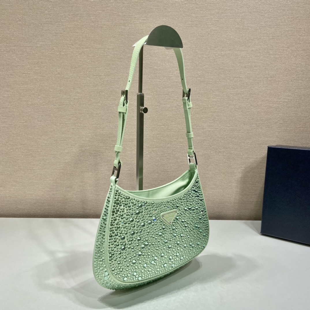 Prada 1BC169 Prada Cleo satin bag with appliqu¨¦s Green