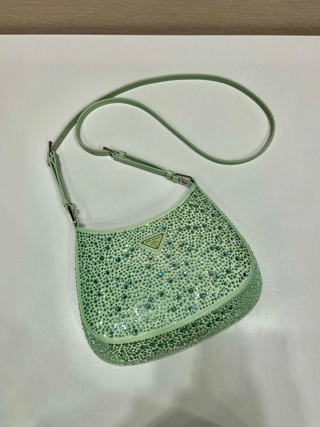 Prada 1BC169 Prada Cleo satin bag with appliqu¨¦s Green
