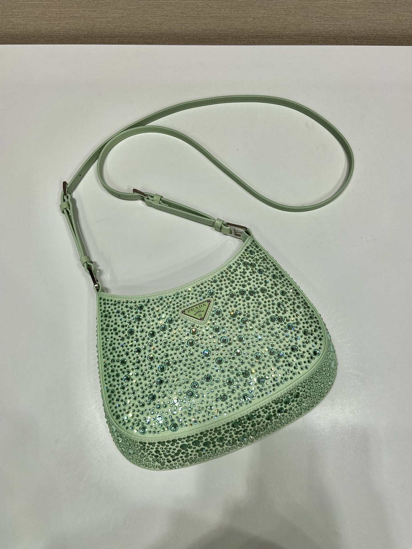 Prada 1BC169 Prada Cleo satin bag with appliqu¨¦s Green