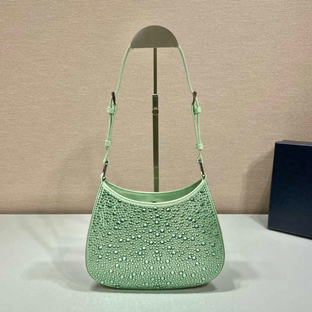 Prada 1BC169 Prada Cleo satin bag with appliqu¨¦s Green