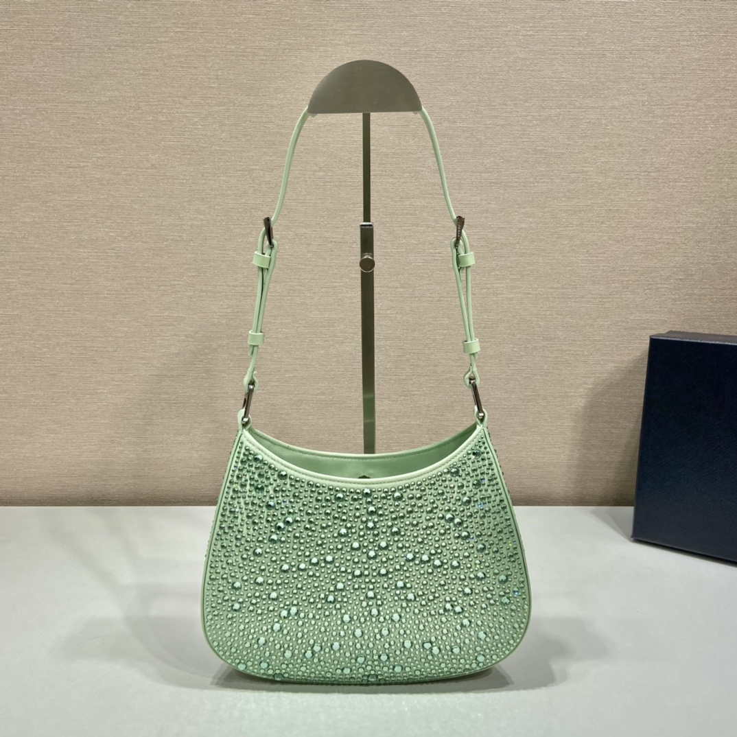 Prada 1BC169 Prada Cleo satin bag with appliqu¨¦s Green