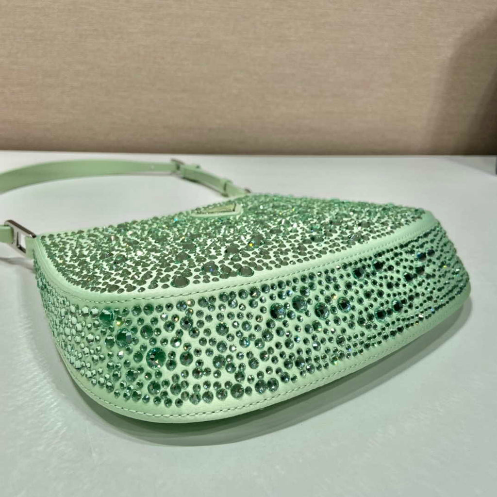 Prada 1BC169 Prada Cleo satin bag with appliqu¨¦s Green