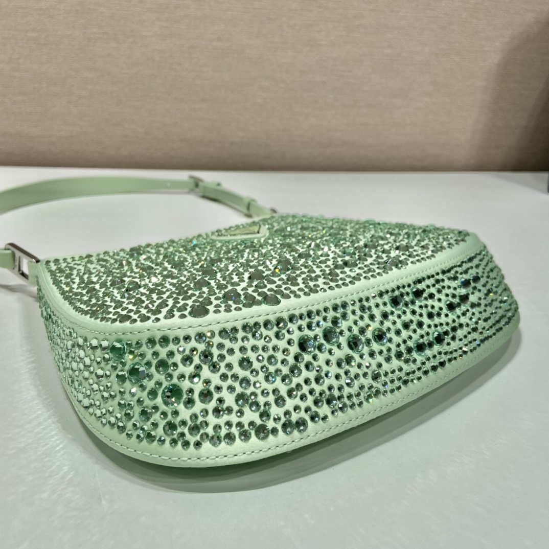 Prada 1BC169 Prada Cleo satin bag with appliqu¨¦s Green