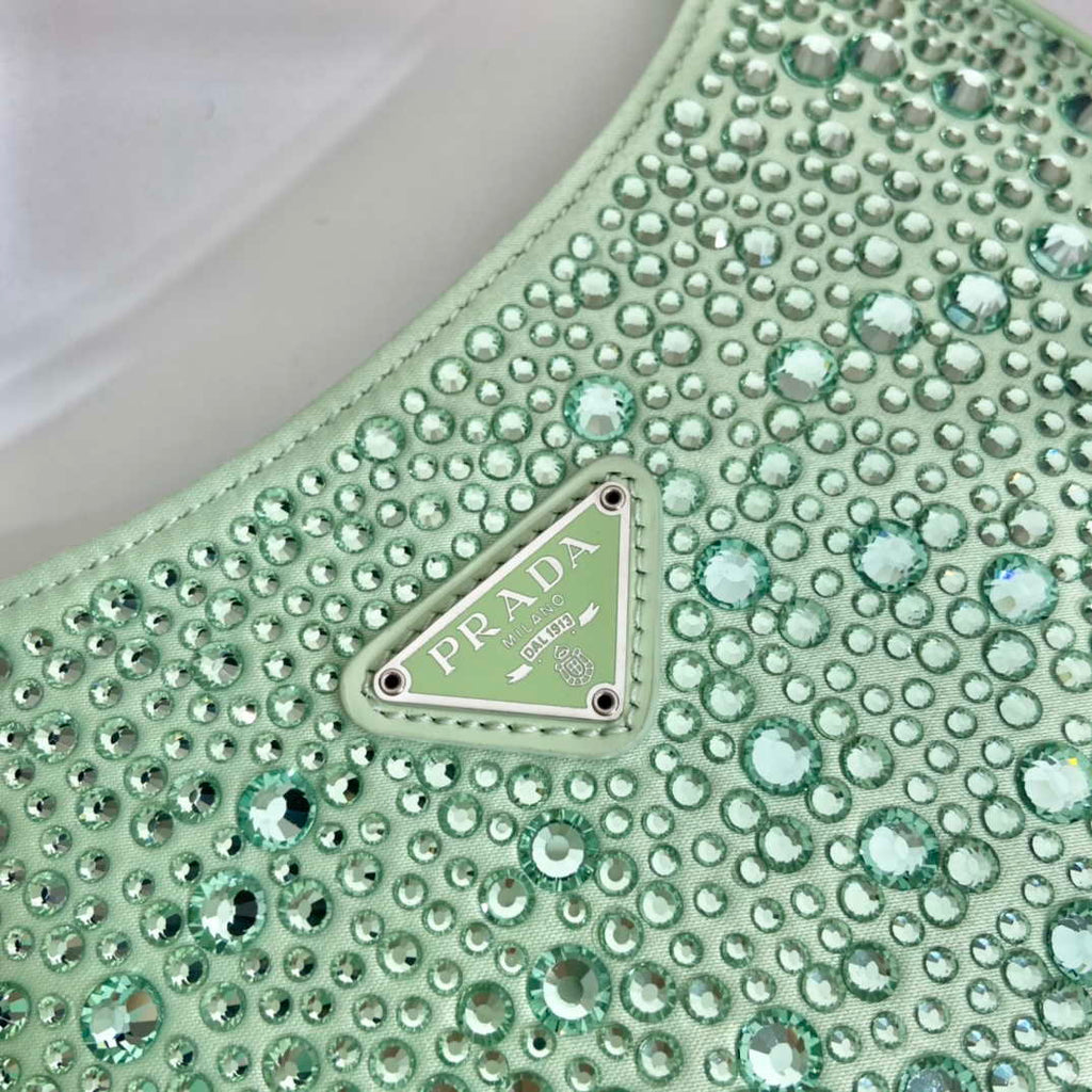 Prada 1BC169 Prada Cleo satin bag with appliqu¨¦s Green