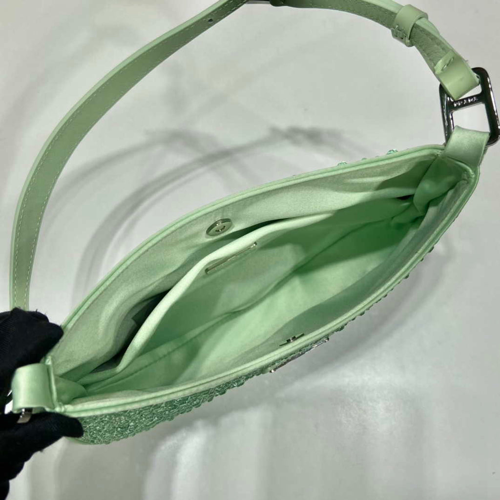 Prada 1BC169 Prada Cleo satin bag with appliqu¨¦s Green