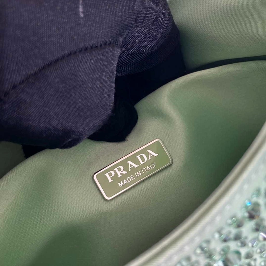 Prada 1BC169 Prada Cleo satin bag with appliqu¨¦s Green