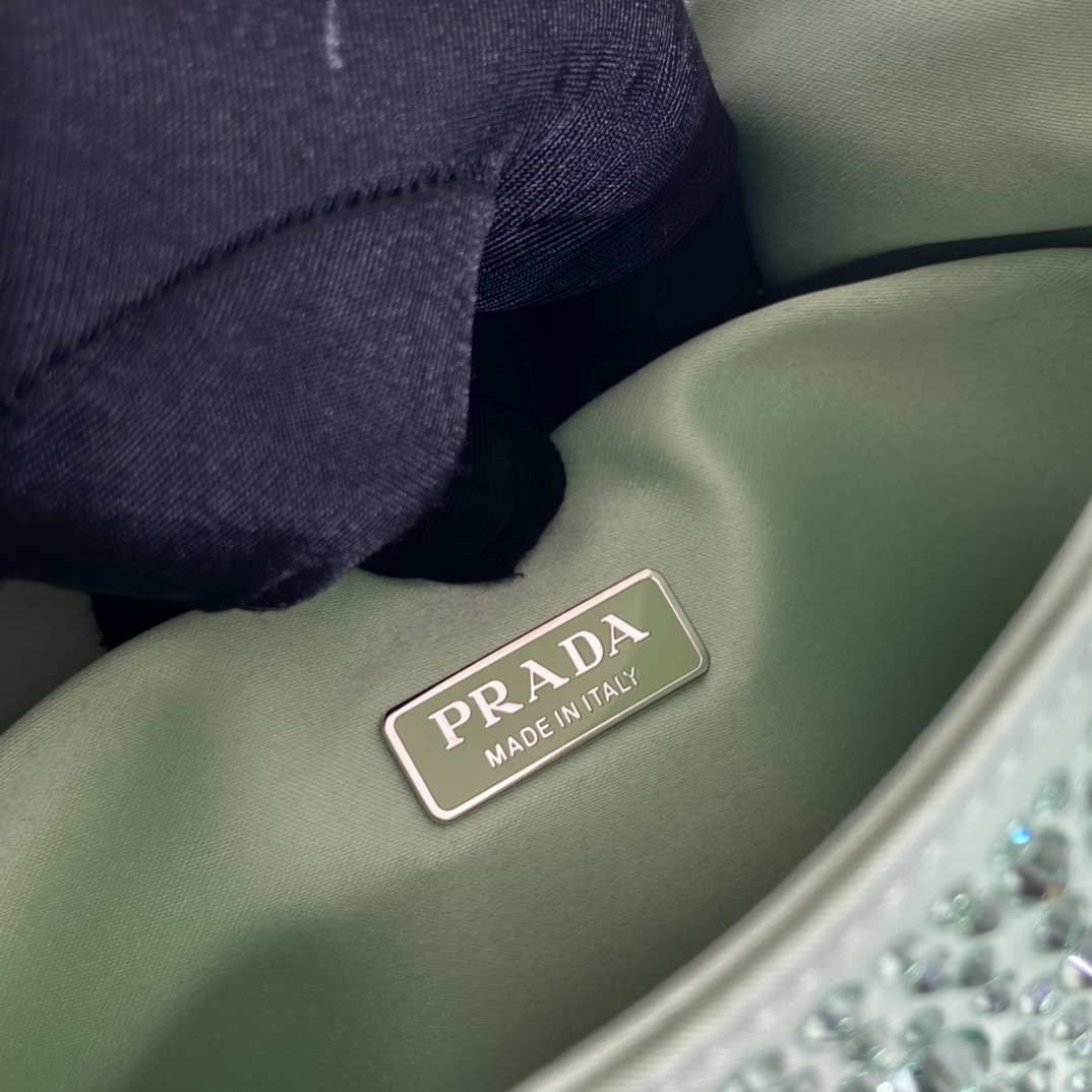 Prada 1BC169 Prada Cleo satin bag with appliqu¨¦s Green